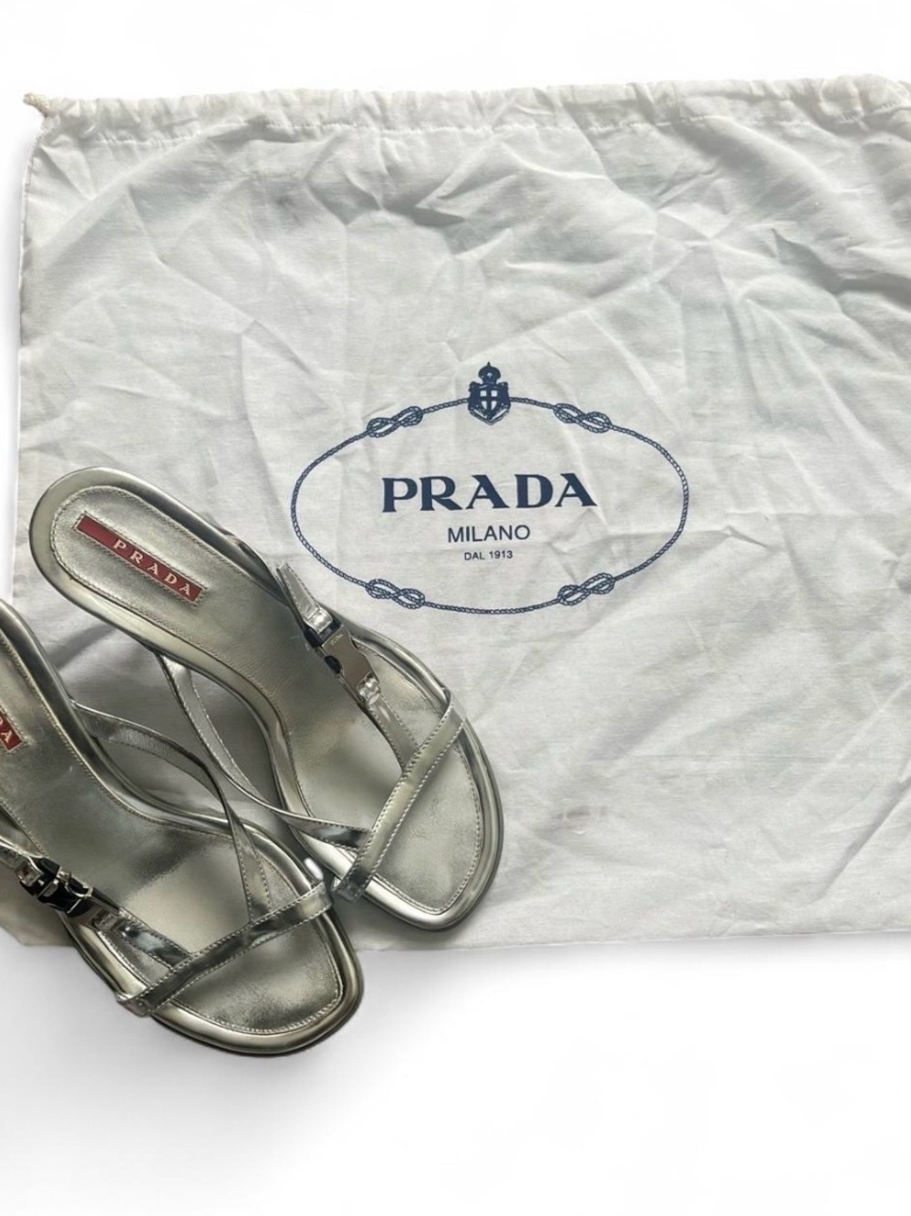 Prada Silver Chrome/Metallic Leather Sandals/Kitten Heels - Picture 2 of 8